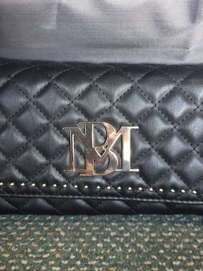 Badgley Mischka Black Quilted Crossbody with Gold Logo Accent